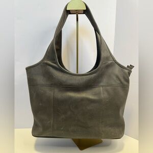 Gently used PIEL grey leather computer tote